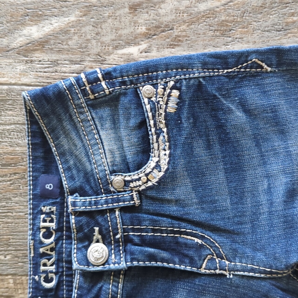 GRACE in LA girls bootcut jeans blingy embroidered faux flap back pockets sz 8 - Picture 12 of 14